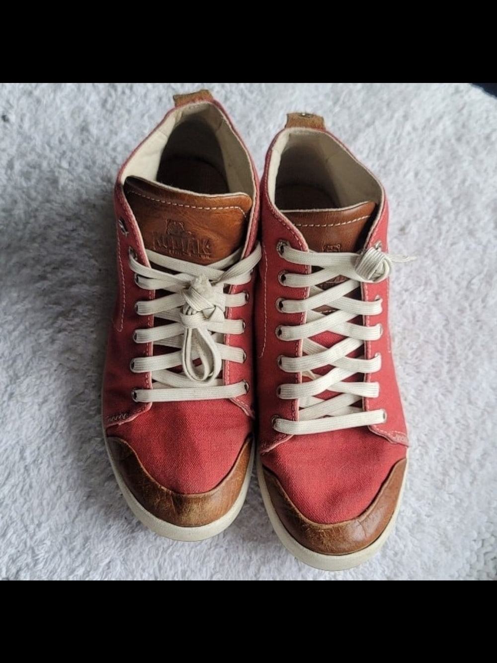 Kodiak Red Canvas Sneakers with Brown Leather Trim